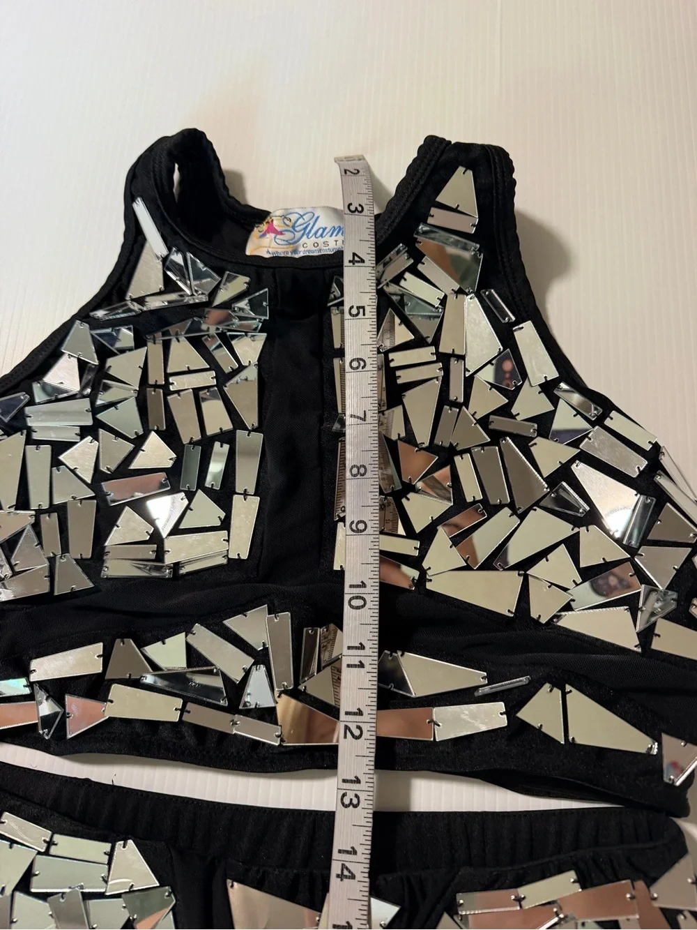 Glamour silver Mosaic Rhinestone 2 Piece Dance Costume Solo Jazz Contemporary LA
